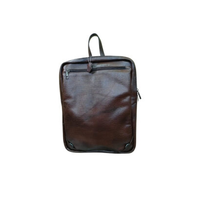 Back view of brown genuine leather backpack with top zipper pocket – Made in Bangladesh | Shabab Leather