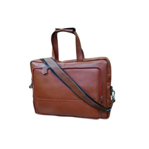 Brown genuine leather laptop bag with shoulder strap and front zipper pocket – Made in Bangladesh | Shabab Leather