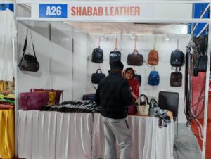 Shabab Leather showcasing premium leather bags and accessories at Kathmandu Business Expo 2026 in Nepal