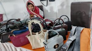 Shabab Leather showcasing premium leather handbags at Kathmandu Business Expo 2026 in Nepal