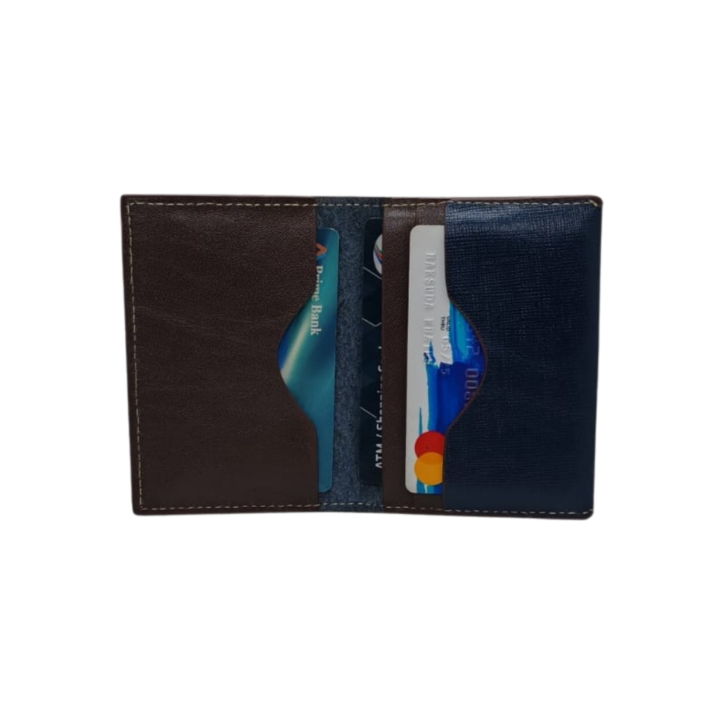 Two-tone leather card holder inside view with multiple card slots and mixed textures by Shabab Leather