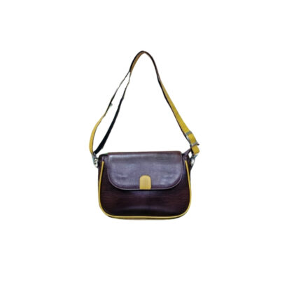 Brown ladies leather crossbody handbag with adjustable shoulder strap and premium finish