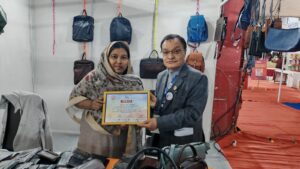 Shabab Leather Receiving Exhibitor Appreciation Certificate at Kathmandu Business Expo 2026